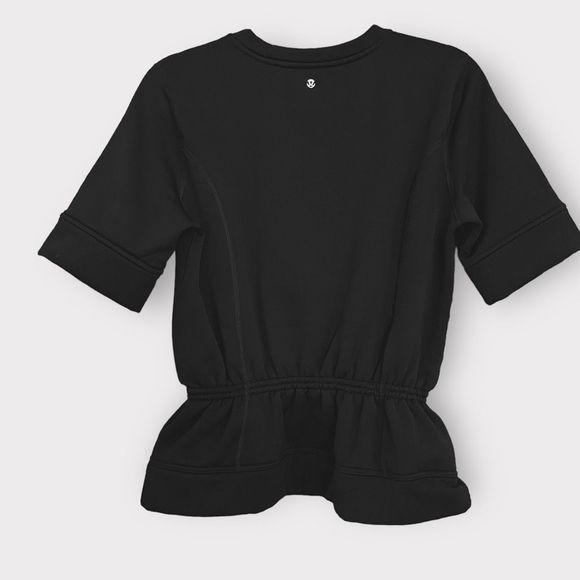 Lululemon Peplum Pullover 6 Black Women Short Sleeve Fleece Sweatshirt Top - Picture 6 of 6